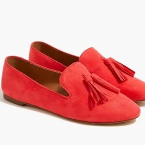J Crew Women's Burnt Red Suede Loafers with Tassels - Size 8.5